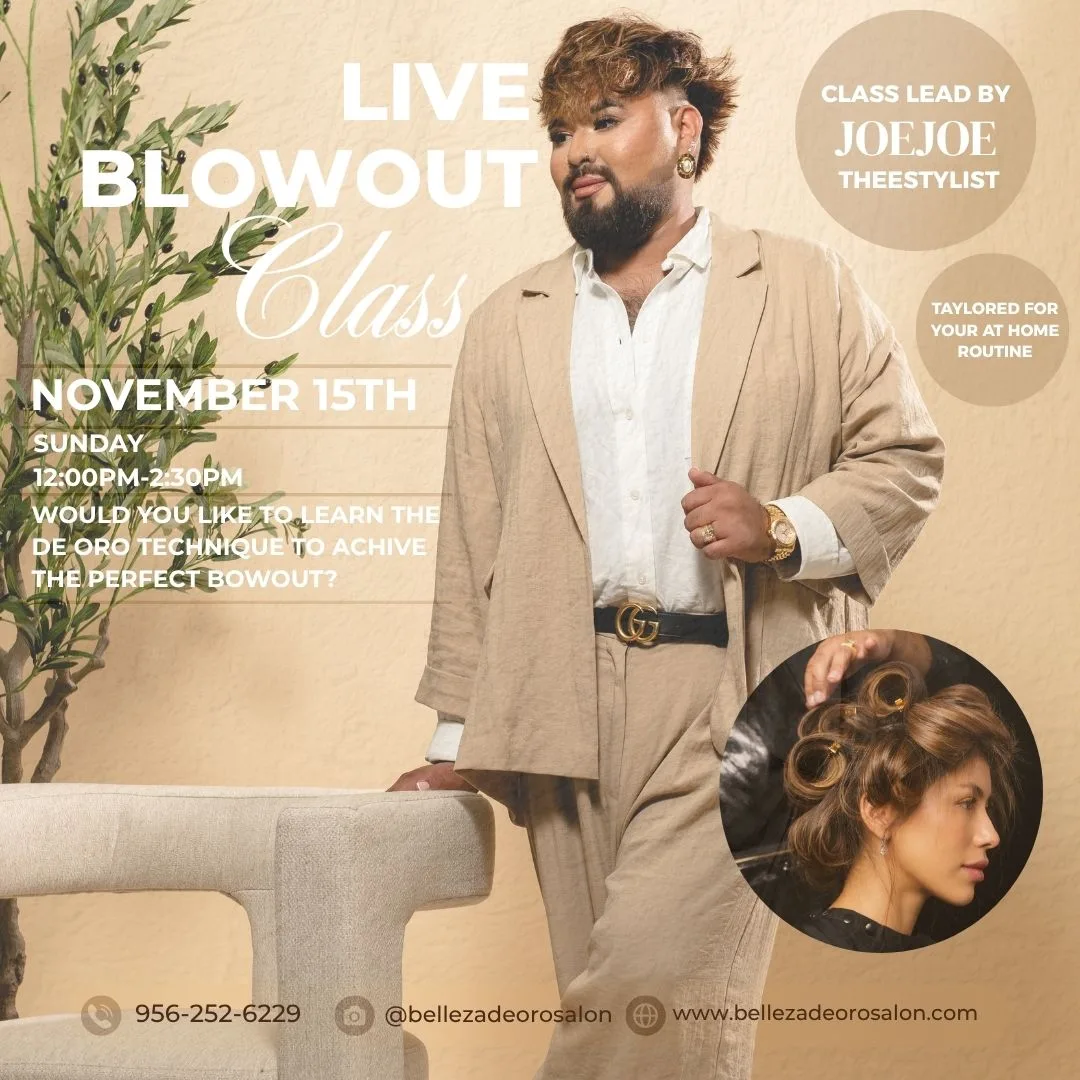 Live Blowout Class flyer: led by JoeJoe TheeStylist, Sunday November 15, 12:00 to 2:30 PM